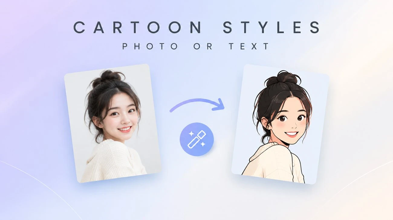 AI cartoon styles compared: a photo-first redraw shown next to a text-first original cartoon character