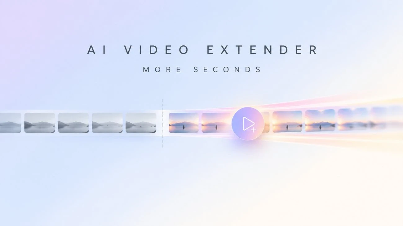 Original editorial illustration of a filmstrip that continues past a divider, representing an AI video extender