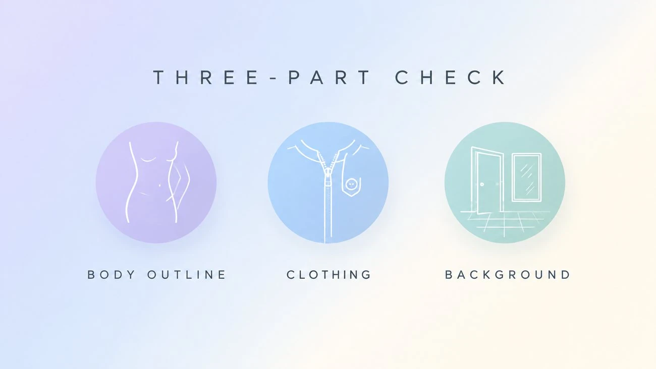 Diagram of the three-part waist edit check: body outline, clothing, and background