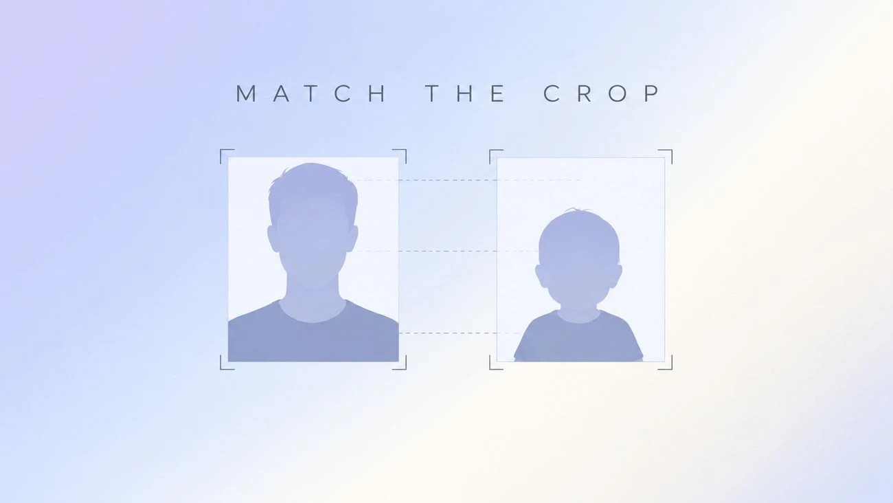 Illustration of two portrait frames aligned at the same crop for an adult to baby TikTok reveal