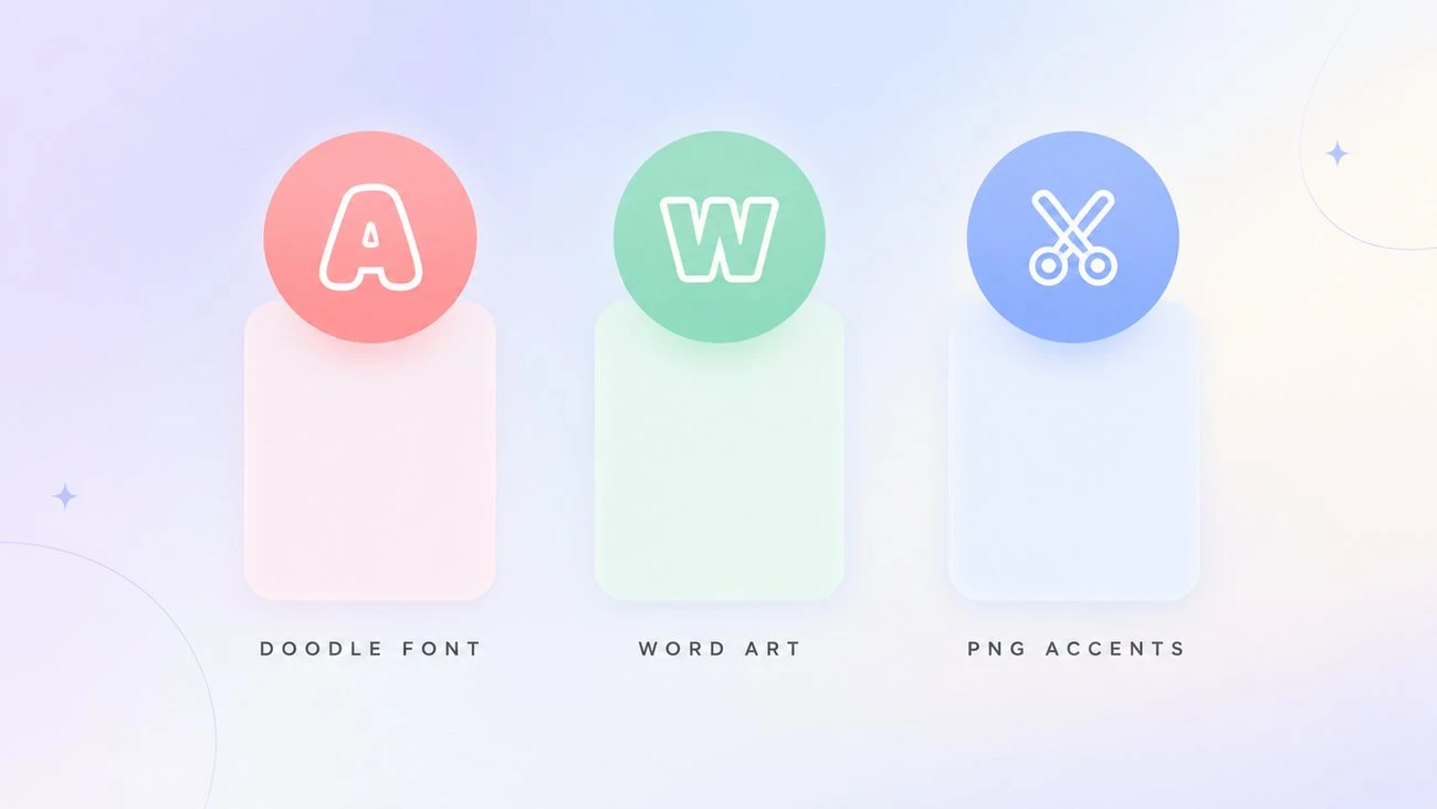 Three-tool back-to-school graphics workflow: Doodle Font Generator for lettering, Word Art Generator for the hero phrase, and PNG Maker for transparent accents