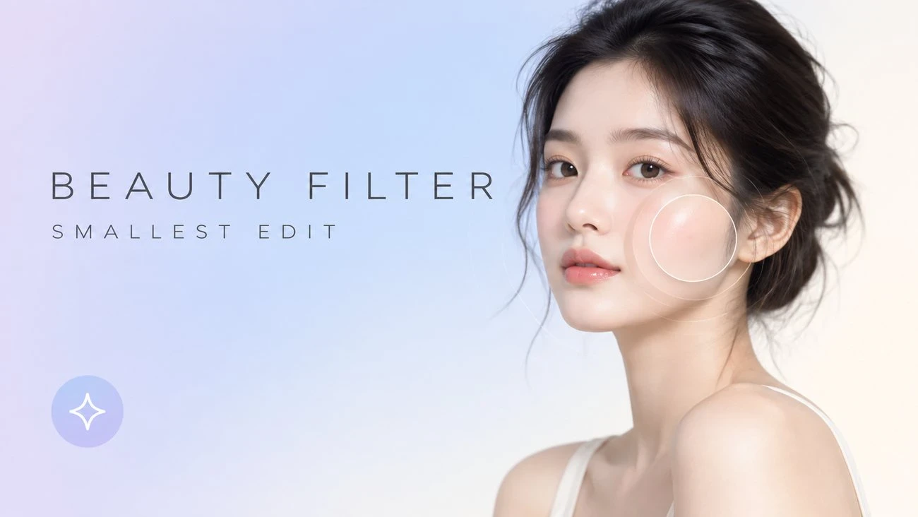AI beauty filter applying one restrained local correction to a portrait