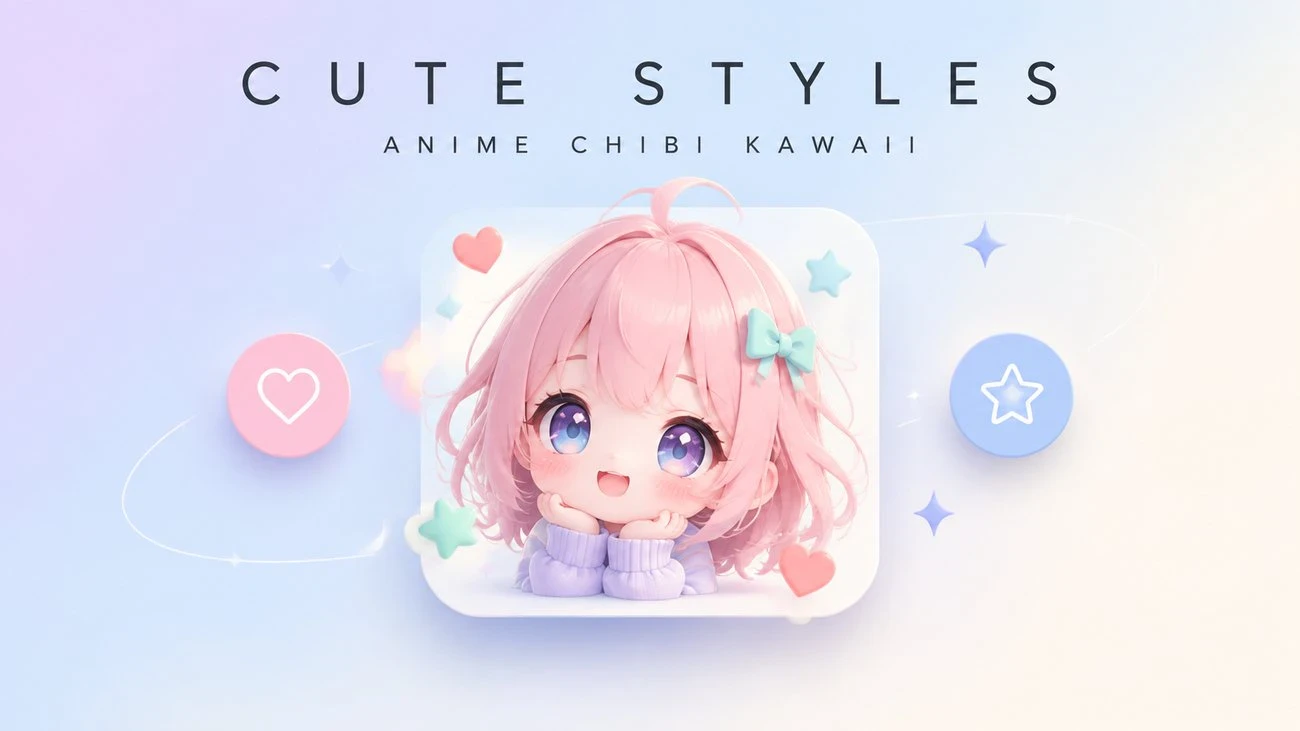 Cute AI character styles for avatars and stickers: anime, chibi, and kawaii directions compared