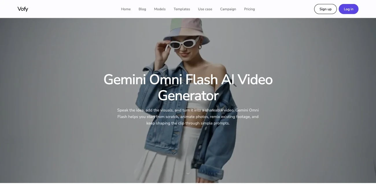 Screenshot of the Gemini Omni Flash model page header on Vofy