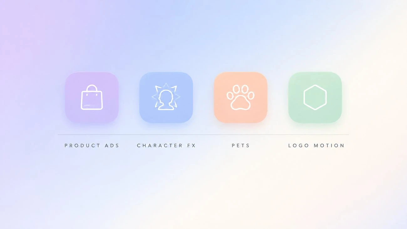 Four Gemini Omni Flash prompt categories: product ads, character effects, pets, and logo motion
