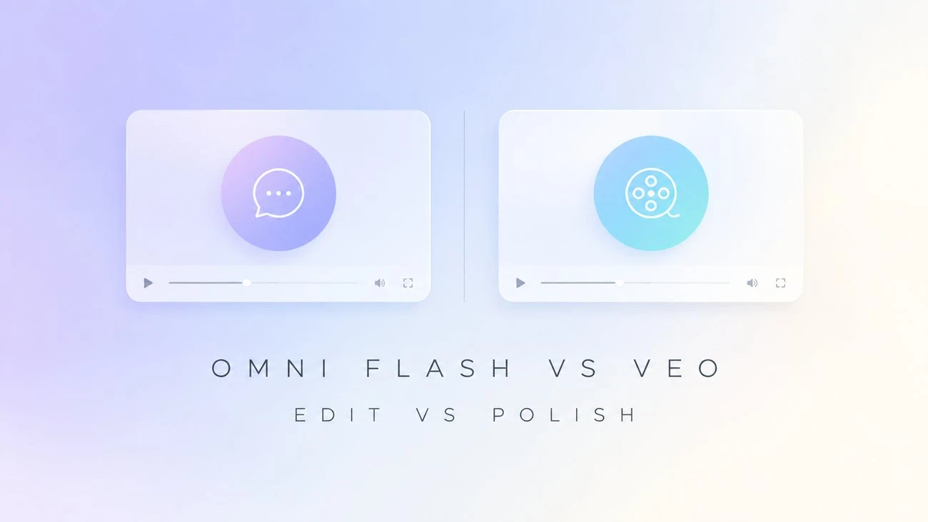 Split comparison graphic for the two video models with the labels OMNI FLASH VS VEO and EDIT VS POLISH
