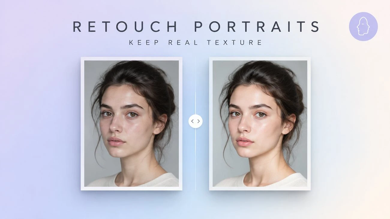 AI portrait retouching that keeps natural skin texture while balancing light