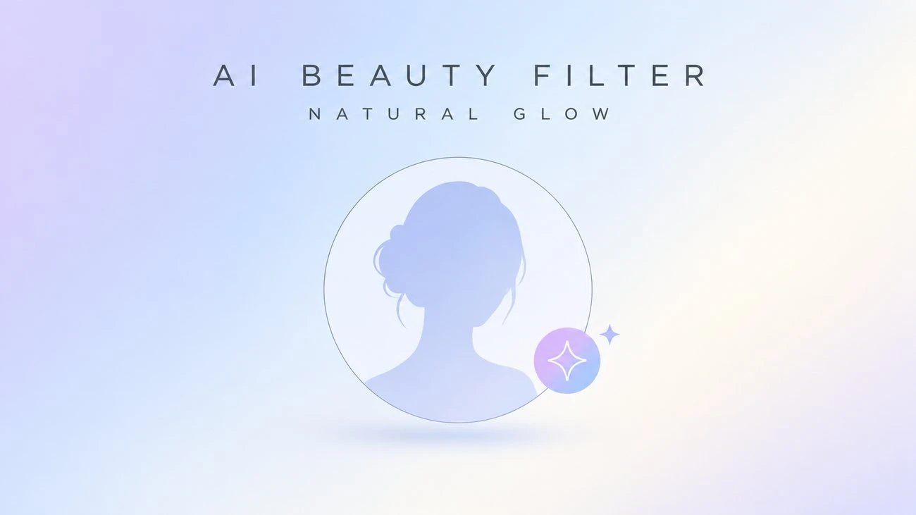 Original editorial illustration for an AI beauty filter showing an abstract portrait inside a circle