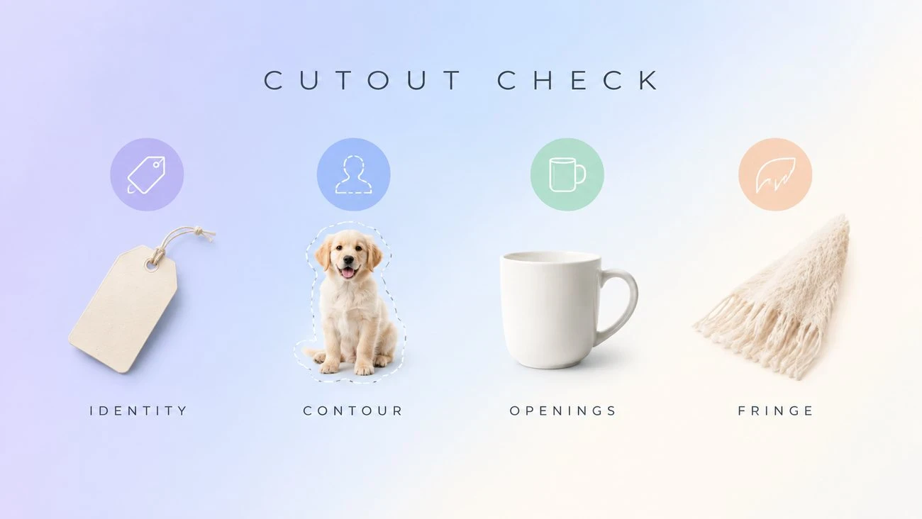 Diagram of the cutout quality check labelled Identity, Contour, Openings, and Fringe.