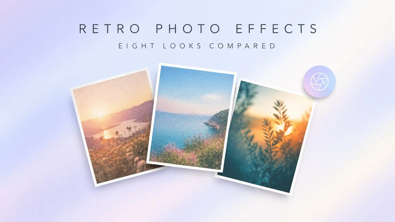 Original editorial illustration of three retro photo prints showing grain, scanlines and teal-orange color