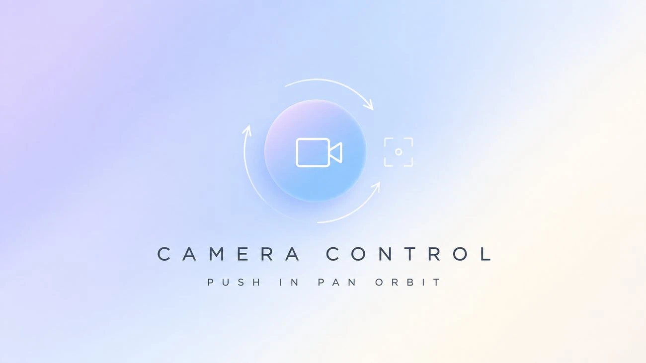 Camera control hero graphic with a video camera icon and the labels CAMERA CONTROL and PUSH IN PAN ORBIT