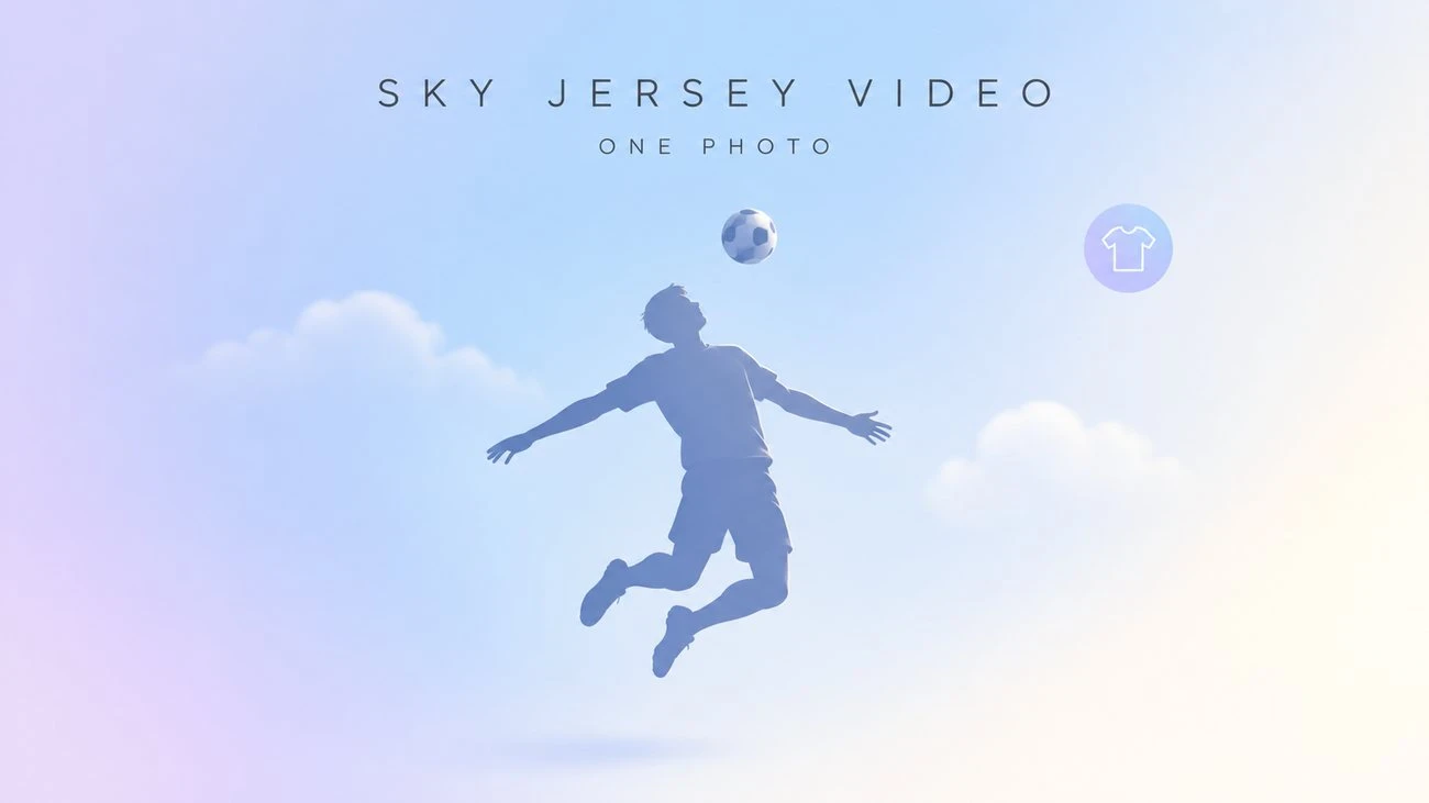 Original editorial illustration of an abstract silhouette jumping in a sky jersey pose under a floating football