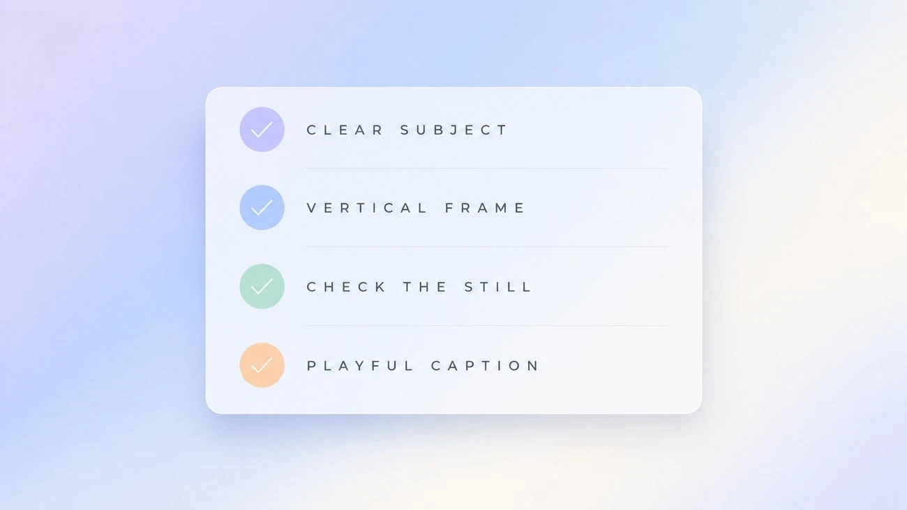 Skyfall prank checklist diagram: clear subject, vertical frame, check the still and playful caption