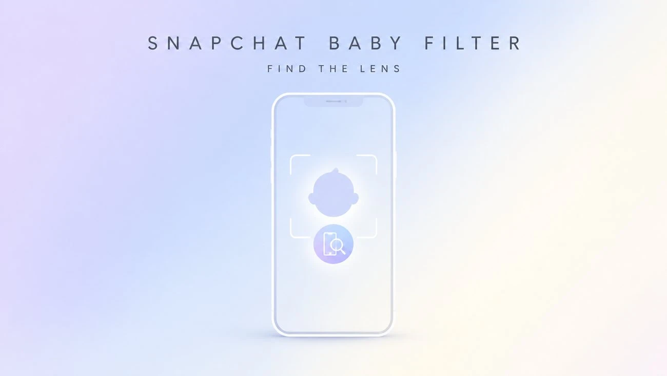 Original editorial illustration of a phone viewfinder framing a baby face filter preview