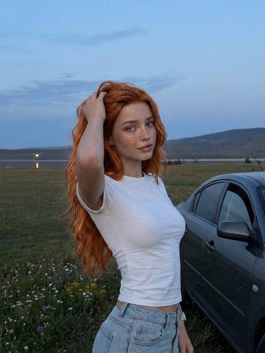 Outdoor portrait result with wearable copper red hair color