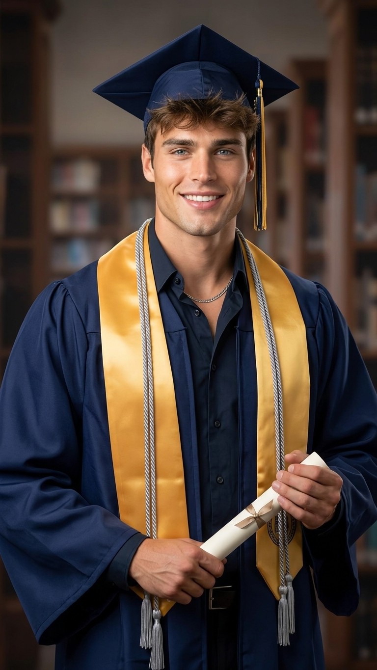 Portrait transformed into a polished senior graduation portrait