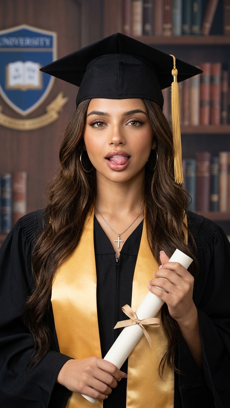 Portrait transformed into a polished cap and gown graduation photo
